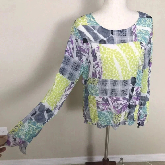 Chalet Et Ceci Womens Size Medium Long Sleeve Top Crinkled Lagenlook Art to Wear - Picture 4 of 16